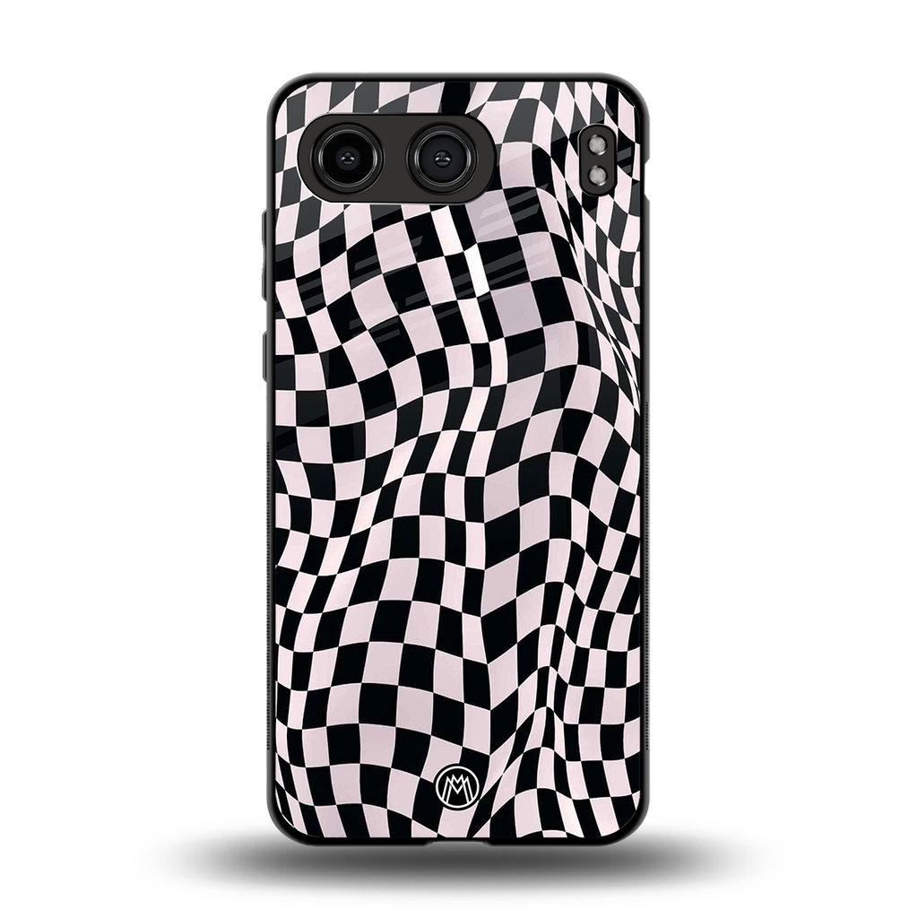 trippy b&w check pattern back phone cover | glass case for oneplus nord 4