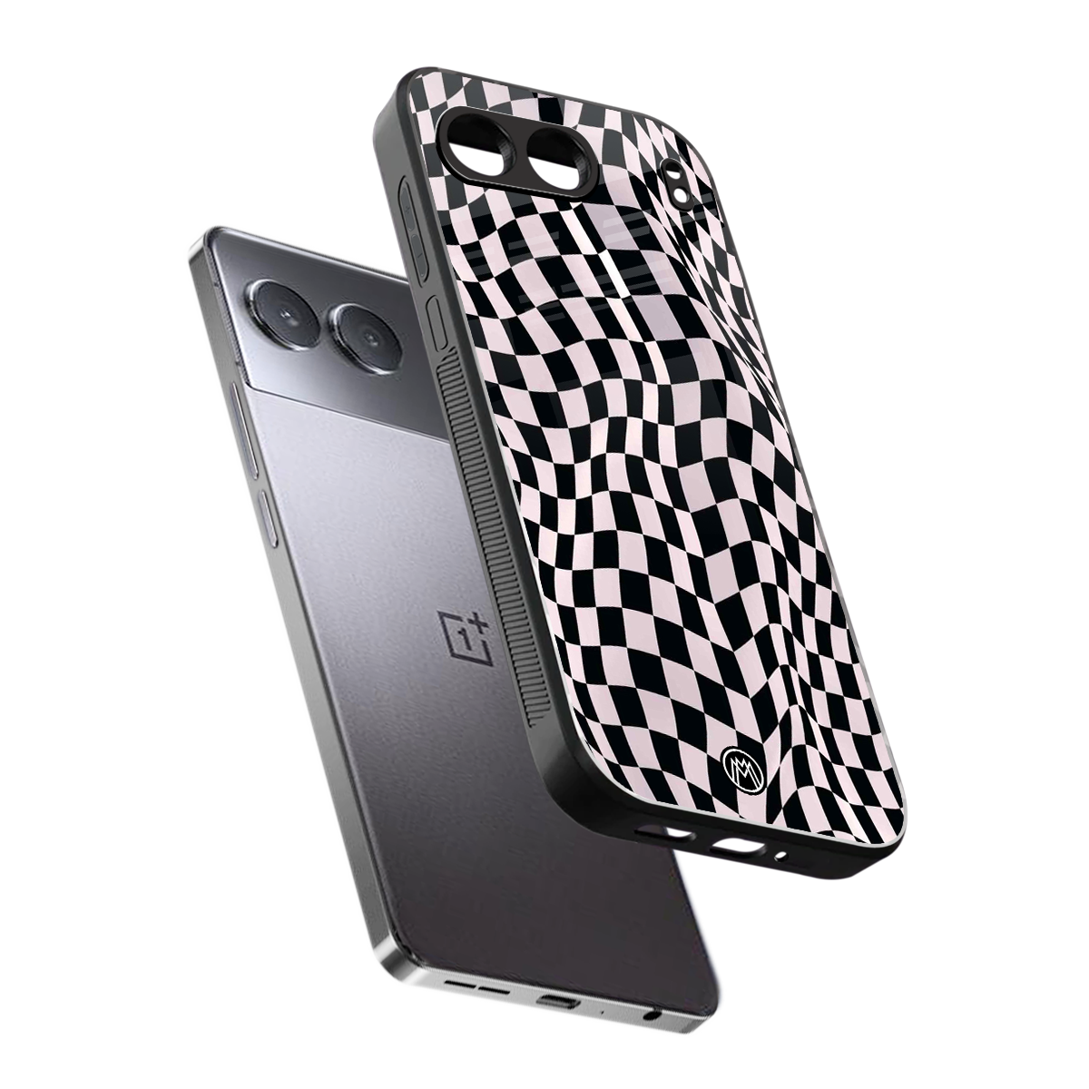 trippy b&w check pattern back phone cover | glass case for oneplus nord 4