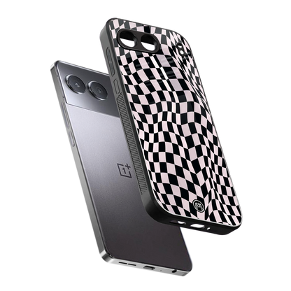 trippy b&w check pattern back phone cover | glass case for oneplus nord 4
