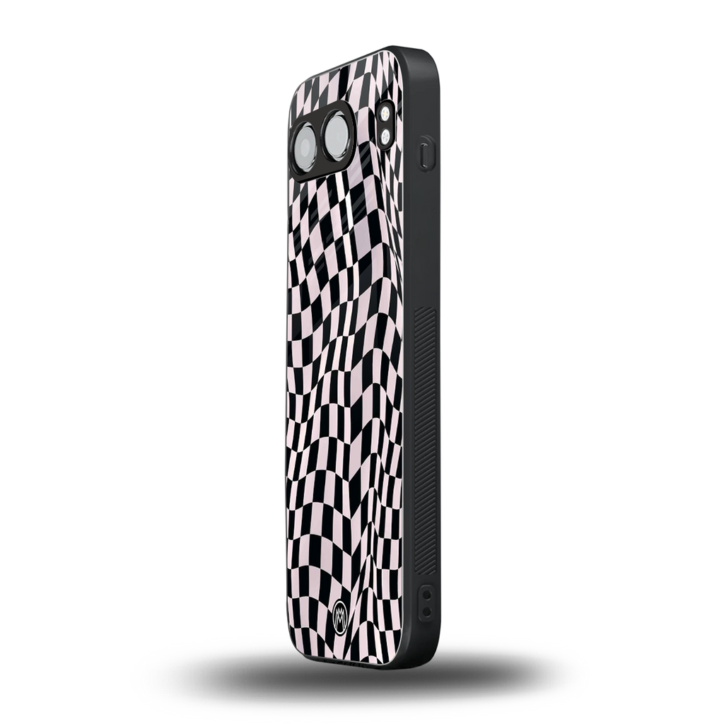trippy b&w check pattern back phone cover | glass case for oneplus nord 4