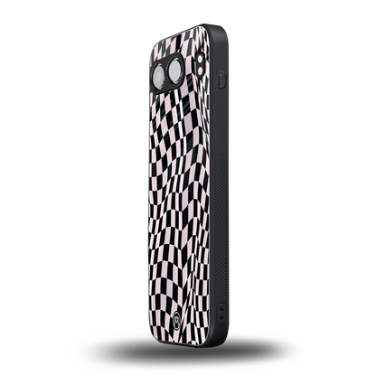 trippy b&w check pattern back phone cover | glass case for oneplus nord 4