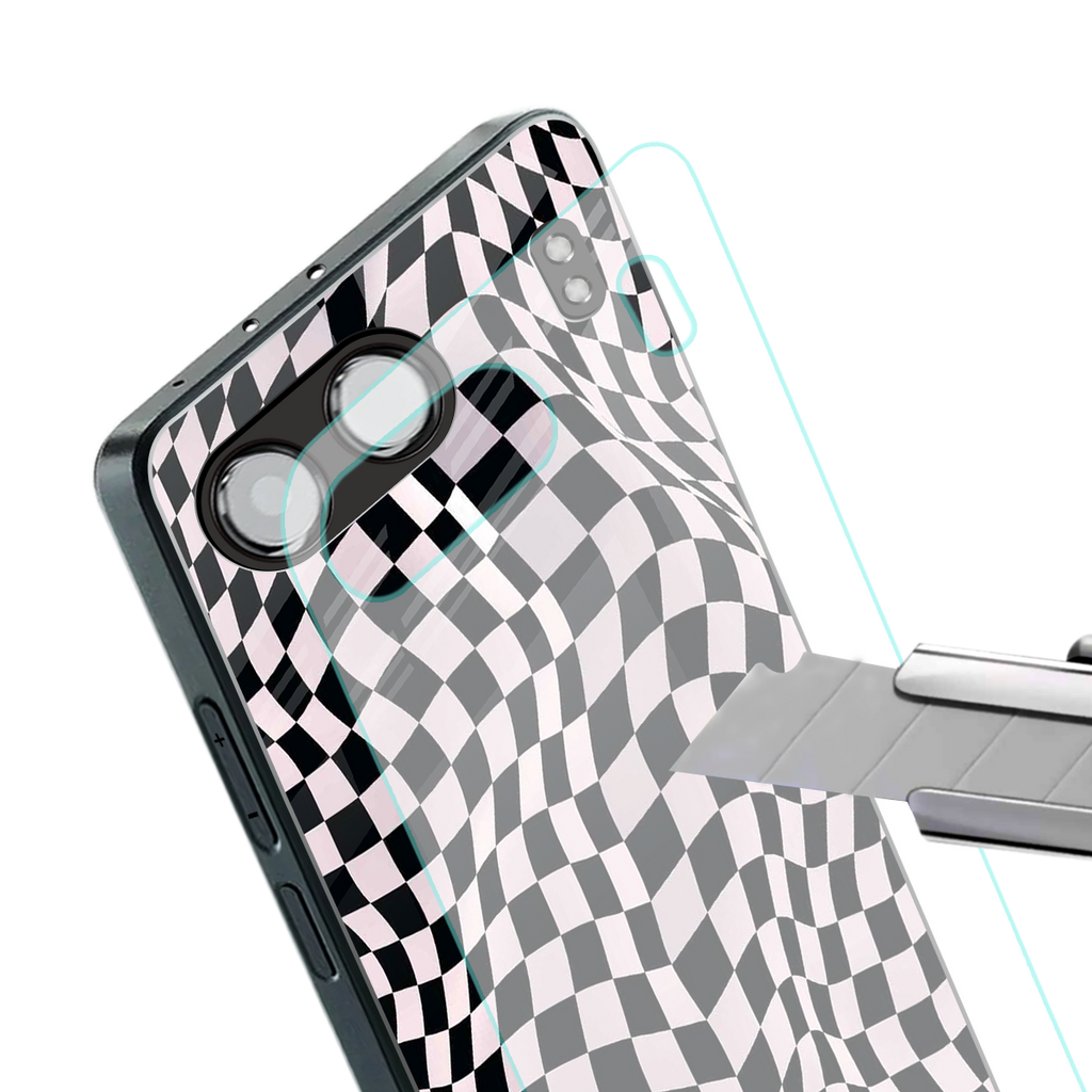 trippy b&w check pattern back phone cover | glass case for oneplus nord 4