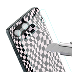 trippy b&w check pattern back phone cover | glass case for oneplus nord 4