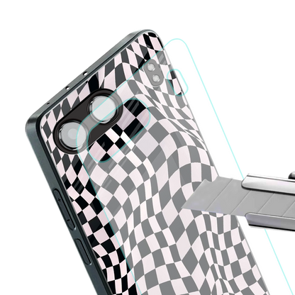 trippy b&w check pattern back phone cover | glass case for oneplus nord 4