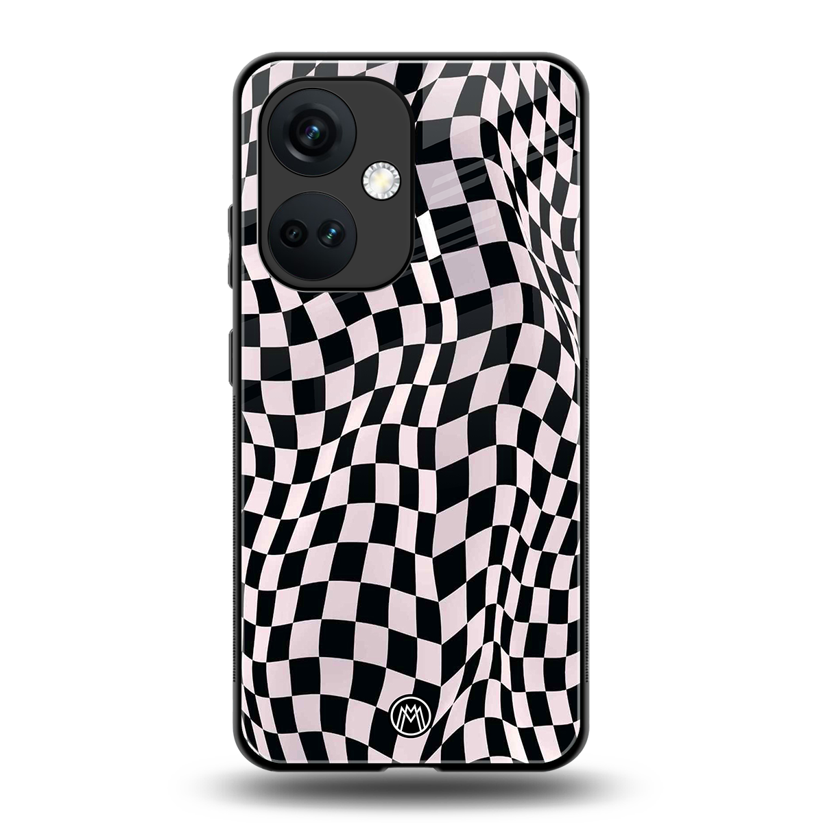 trippy b&w check pattern back phone cover | glass case for oneplus nord ce 3