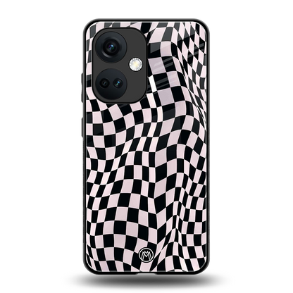 trippy b&w check pattern back phone cover | glass case for oneplus nord ce 3