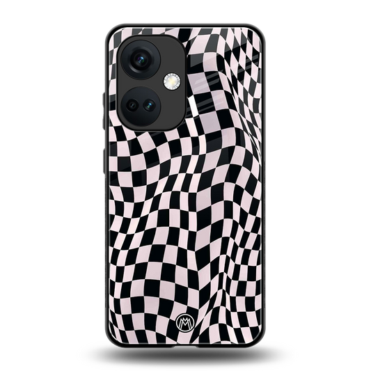 trippy b&w check pattern back phone cover | glass case for oneplus nord ce 3