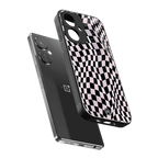 trippy b&w check pattern back phone cover | glass case for oneplus nord ce 3