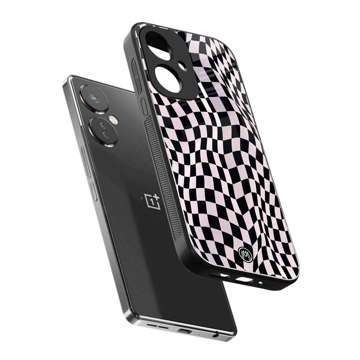 trippy b&w check pattern back phone cover | glass case for oneplus nord ce 3