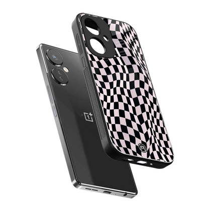 trippy b&w check pattern back phone cover | glass case for oneplus nord ce 3