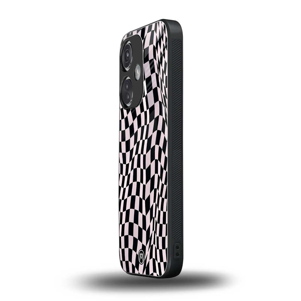 trippy b&w check pattern back phone cover | glass case for oneplus nord ce 3