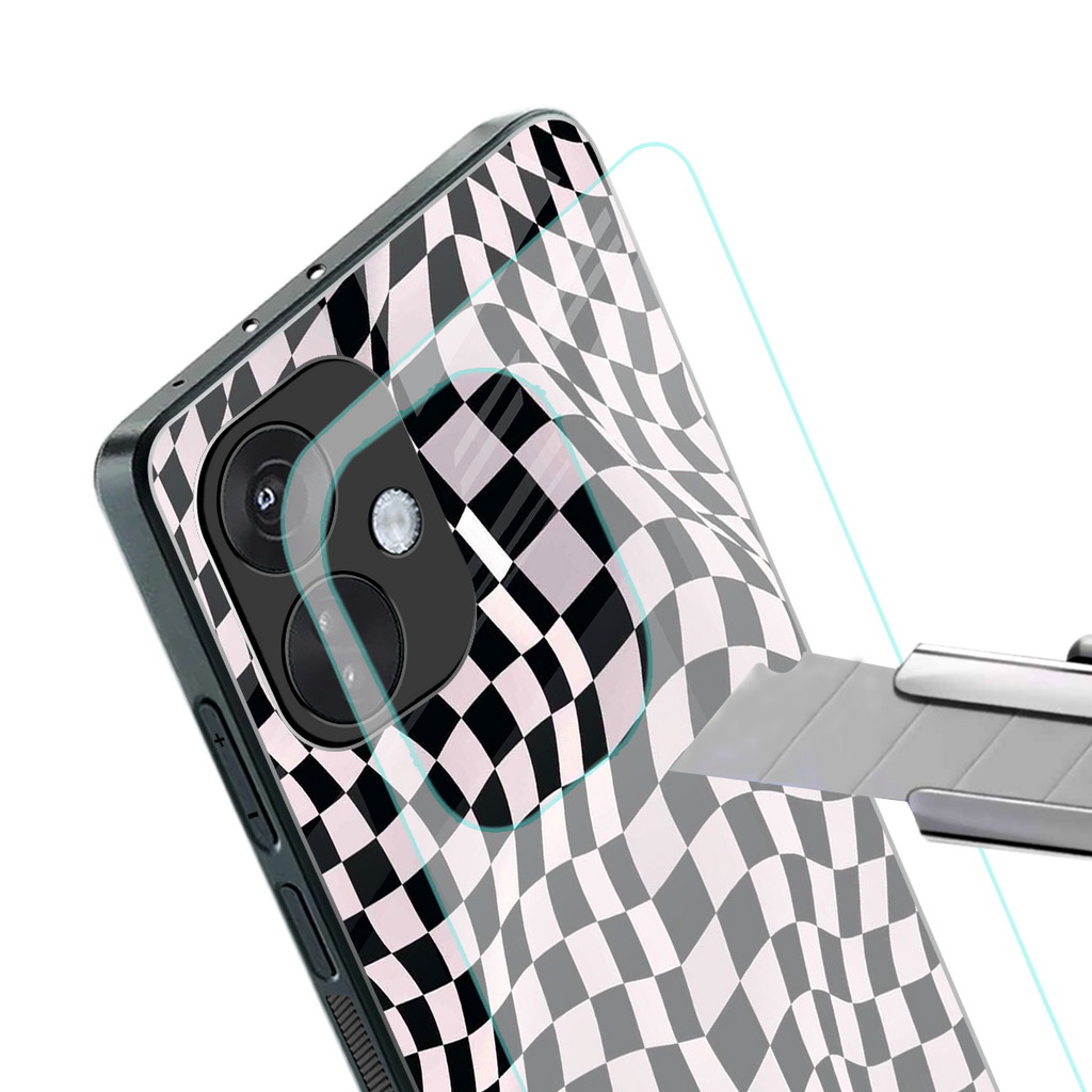 trippy b&w check pattern back phone cover | glass case for oneplus nord ce 3