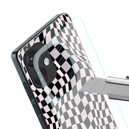 trippy b&w check pattern back phone cover | glass case for oneplus nord ce 3