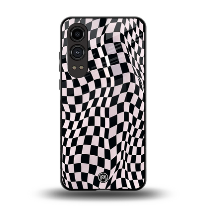 trippy b&w check pattern back phone cover | glass case for oneplus nord ce 4 lite