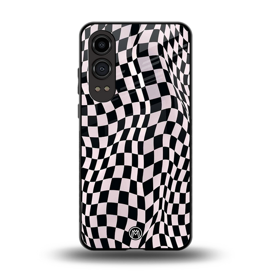 trippy b&w check pattern back phone cover | glass case for oneplus nord ce 4 lite