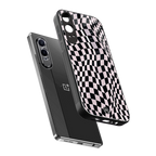 trippy b&w check pattern back phone cover | glass case for oneplus nord ce 4 lite