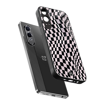 trippy b&w check pattern back phone cover | glass case for oneplus nord ce 4 lite