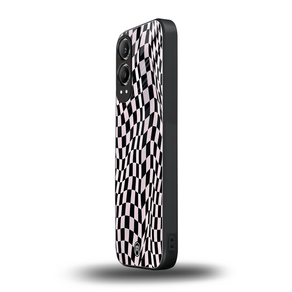 trippy b&w check pattern back phone cover | glass case for oneplus nord ce 4 lite