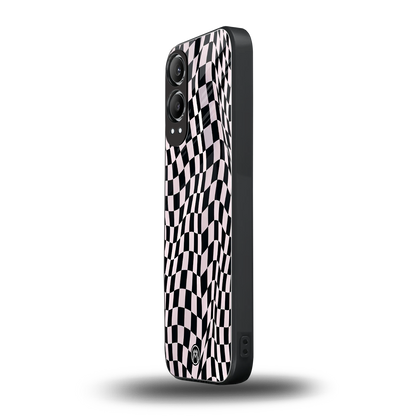 trippy b&w check pattern back phone cover | glass case for oneplus nord ce 4 lite