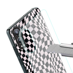trippy b&w check pattern back phone cover | glass case for oneplus nord ce 4 lite