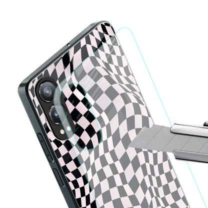 trippy b&w check pattern back phone cover | glass case for oneplus nord ce 4 lite