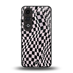 trippy b&w check pattern back phone cover | glass case for oneplus nord ce 4