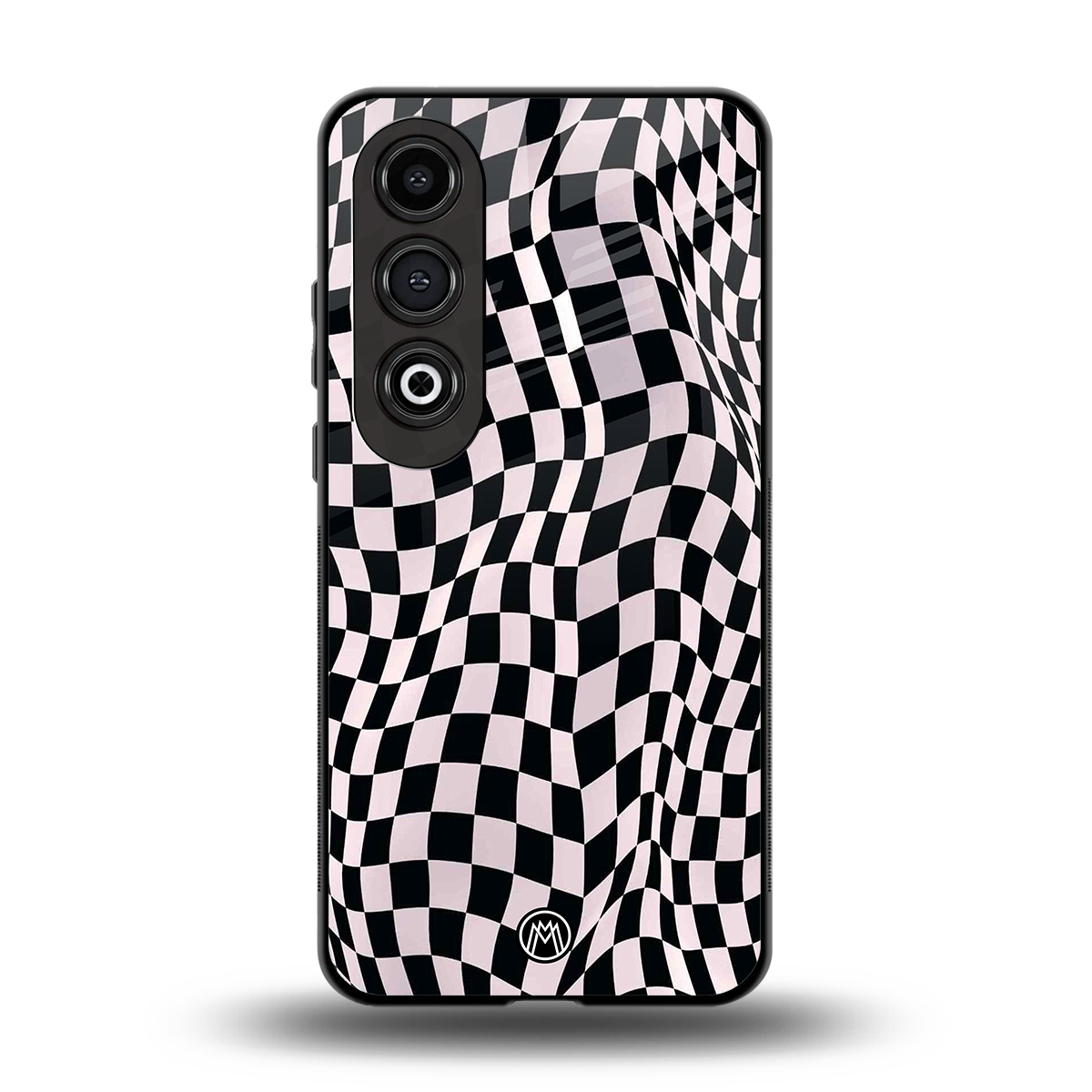 trippy b&w check pattern back phone cover | glass case for oneplus nord ce 4