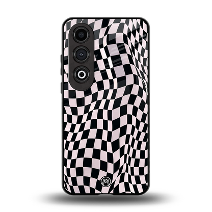 trippy b&w check pattern back phone cover | glass case for oneplus nord ce 4