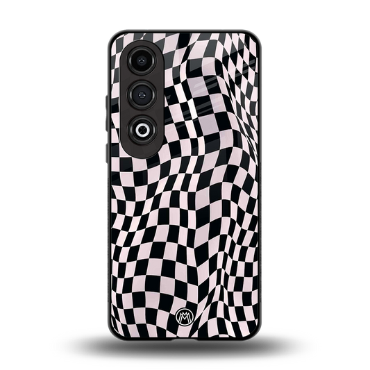 trippy b&w check pattern back phone cover | glass case for oneplus nord ce 4