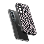 trippy b&w check pattern back phone cover | glass case for oneplus nord ce 4