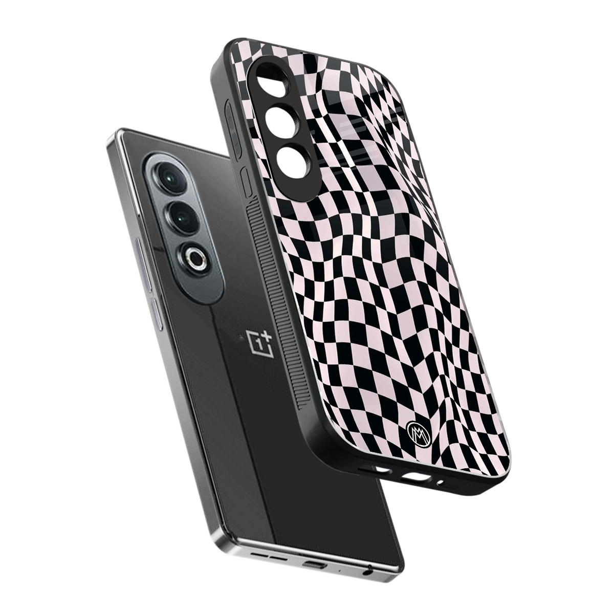 trippy b&w check pattern back phone cover | glass case for oneplus nord ce 4