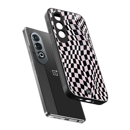 trippy b&w check pattern back phone cover | glass case for oneplus nord ce 4
