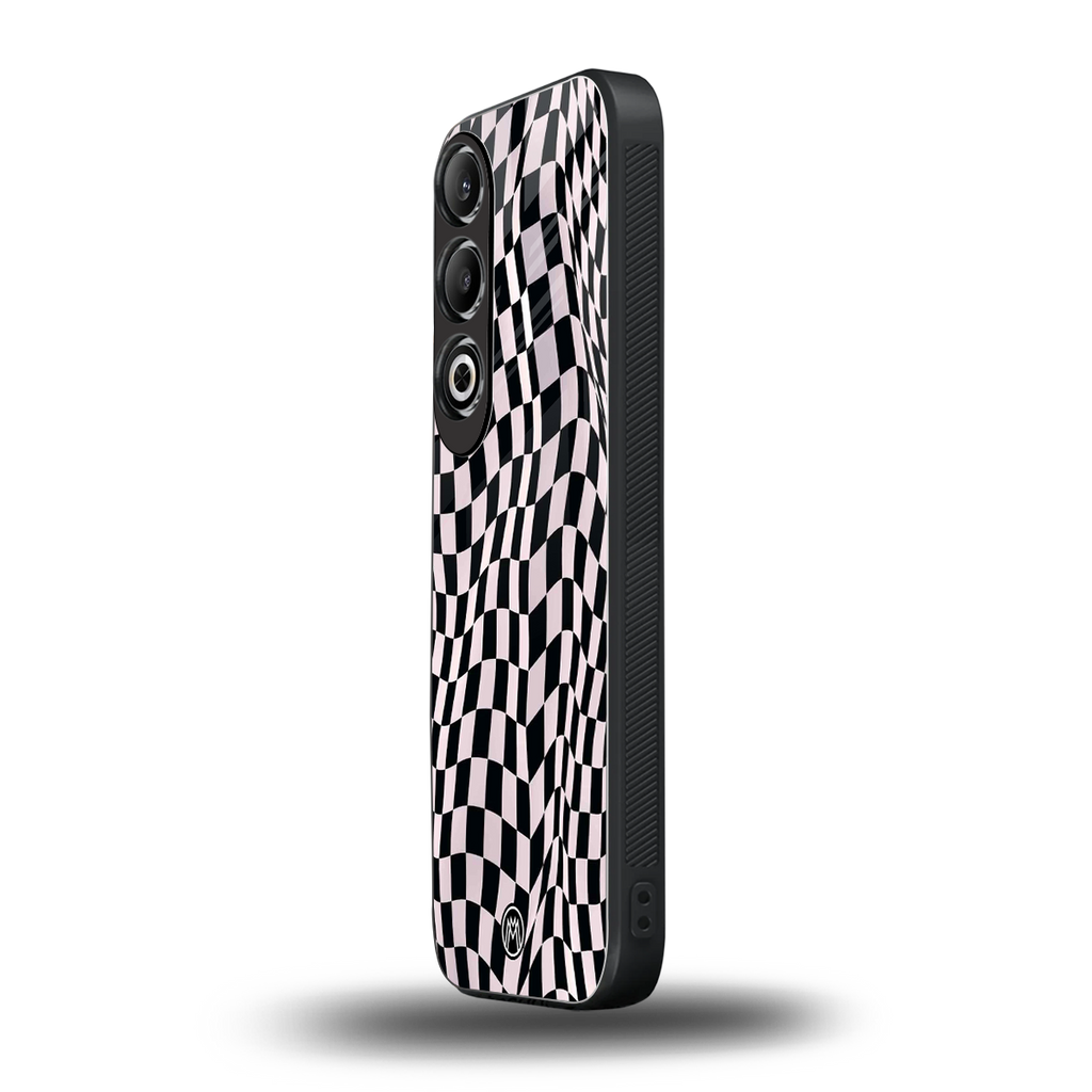 trippy b&w check pattern back phone cover | glass case for oneplus nord ce 4