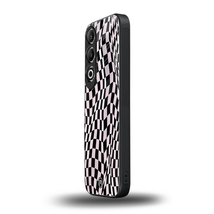 trippy b&w check pattern back phone cover | glass case for oneplus nord ce 4
