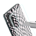 trippy b&w check pattern back phone cover | glass case for oneplus nord ce 4