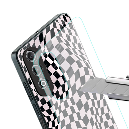 trippy b&w check pattern back phone cover | glass case for oneplus nord ce 4