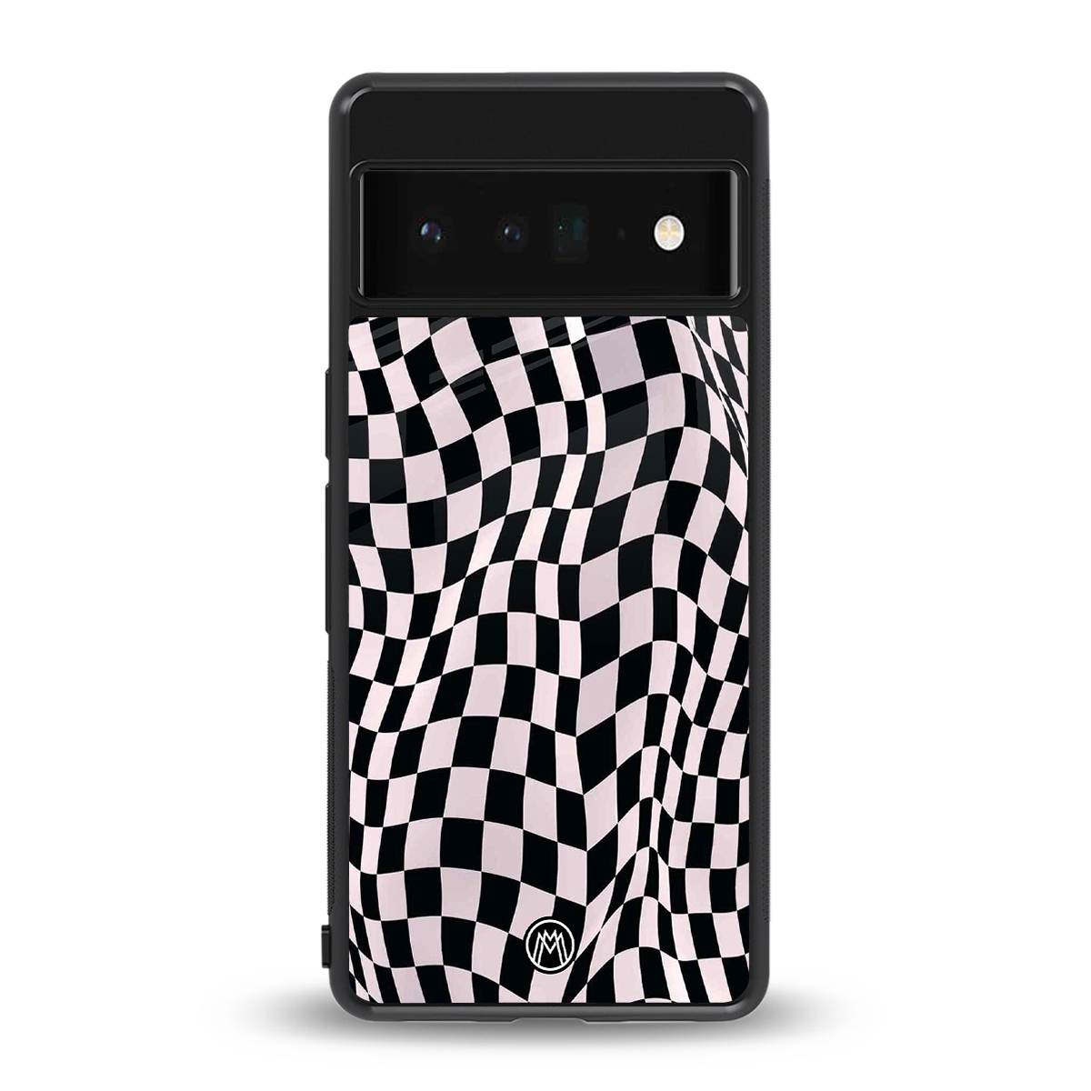 trippy b&w check pattern back phone cover | glass case for google pixel 6 pro