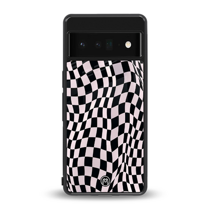 trippy b&w check pattern back phone cover | glass case for google pixel 6 pro