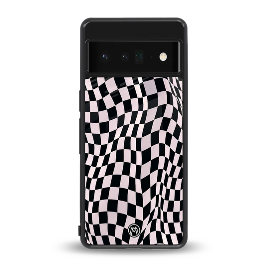 trippy b&w check pattern back phone cover | glass case for google pixel 6 pro