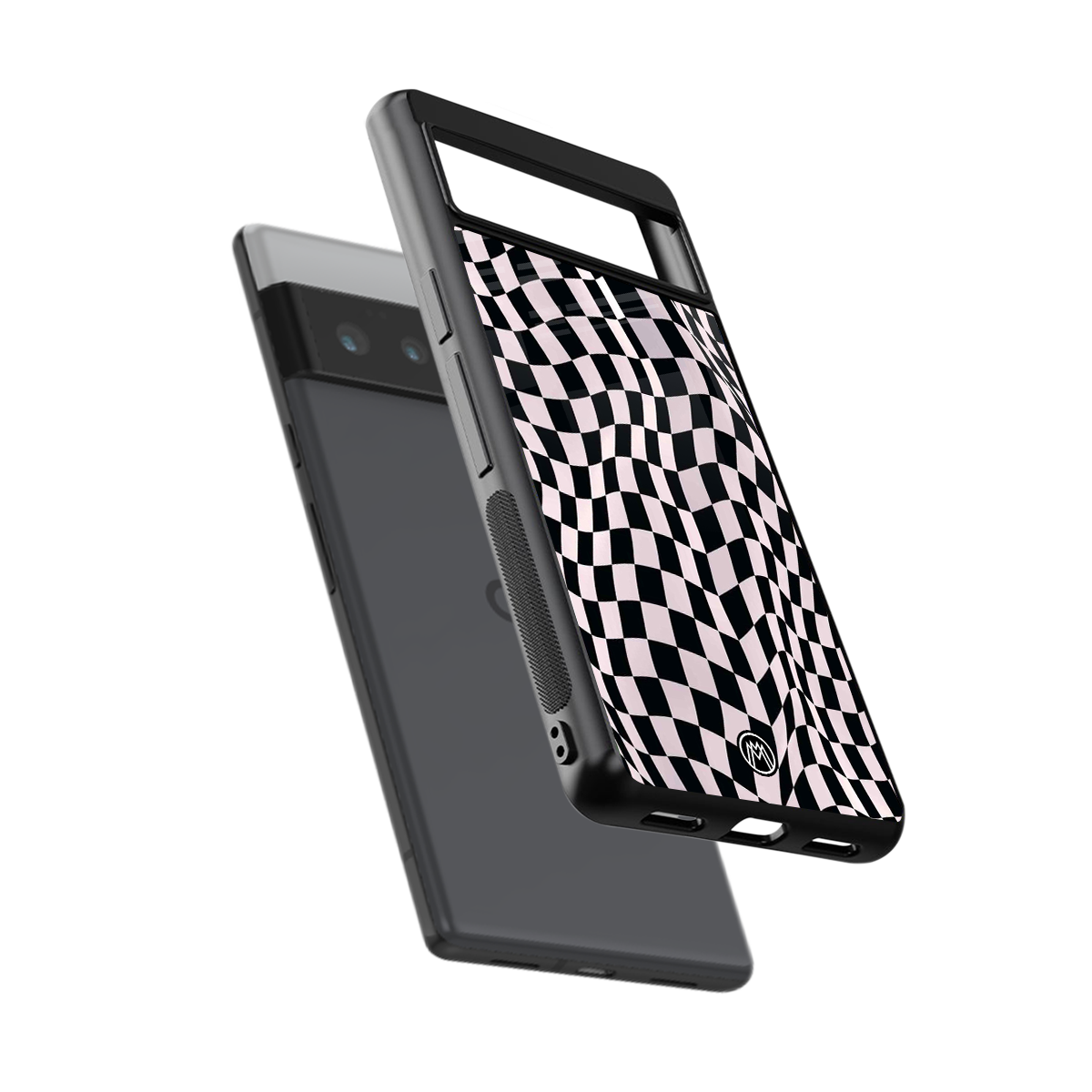 trippy b&w check pattern back phone cover | glass case for google pixel 6 pro