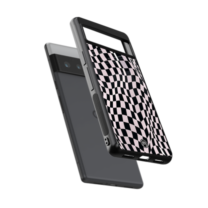 trippy b&w check pattern back phone cover | glass case for google pixel 6 pro