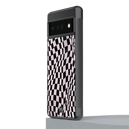 trippy b&w check pattern back phone cover | glass case for google pixel 6 pro