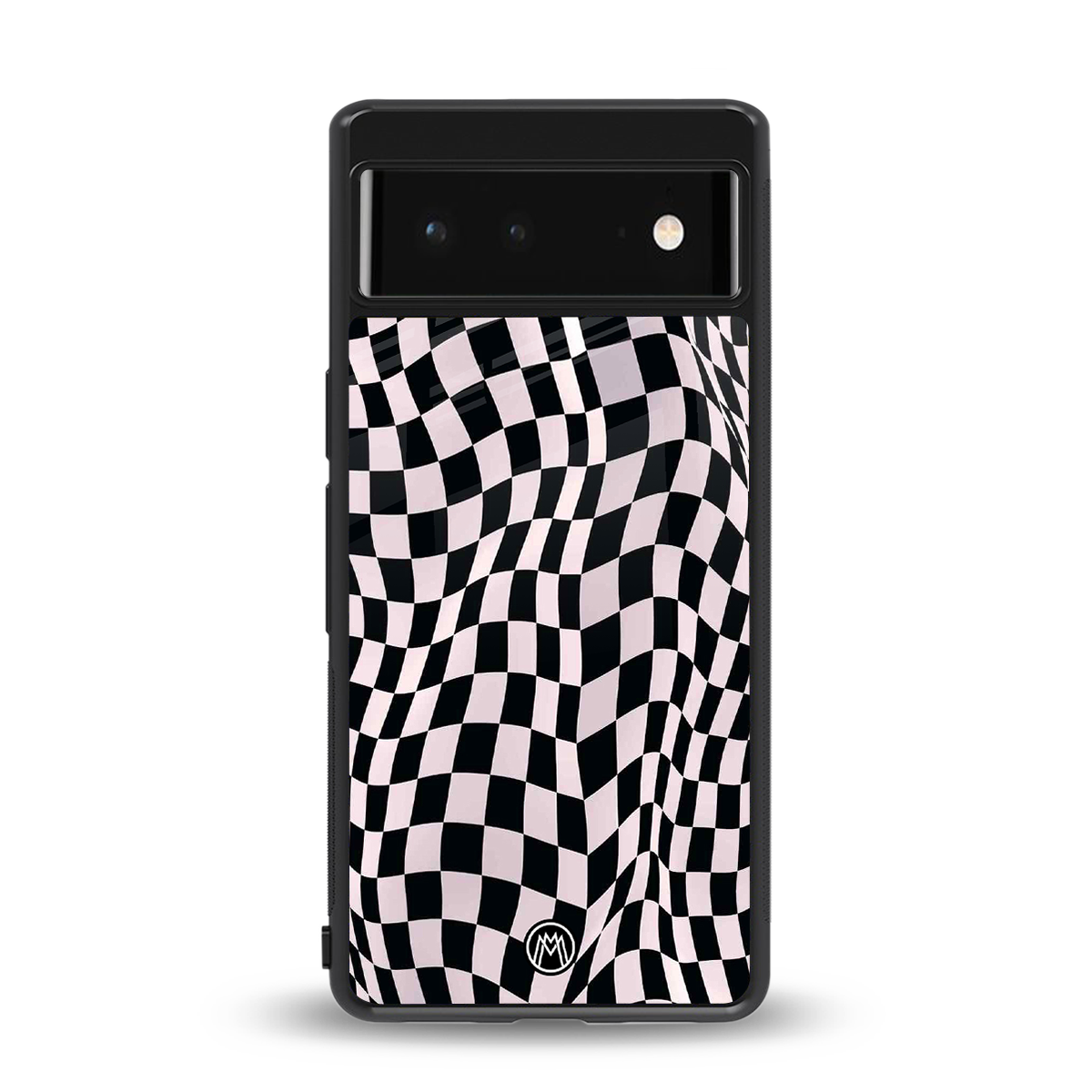trippy b&w check pattern back phone cover | glass case for google pixel 6