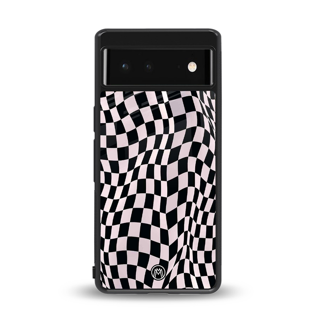 trippy b&w check pattern back phone cover | glass case for Google Pixel 6A
