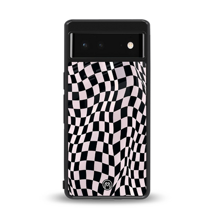 trippy b&w check pattern back phone cover | glass case for Google Pixel 6A