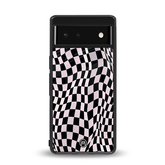 trippy b&w check pattern back phone cover | glass case for Google Pixel 6A