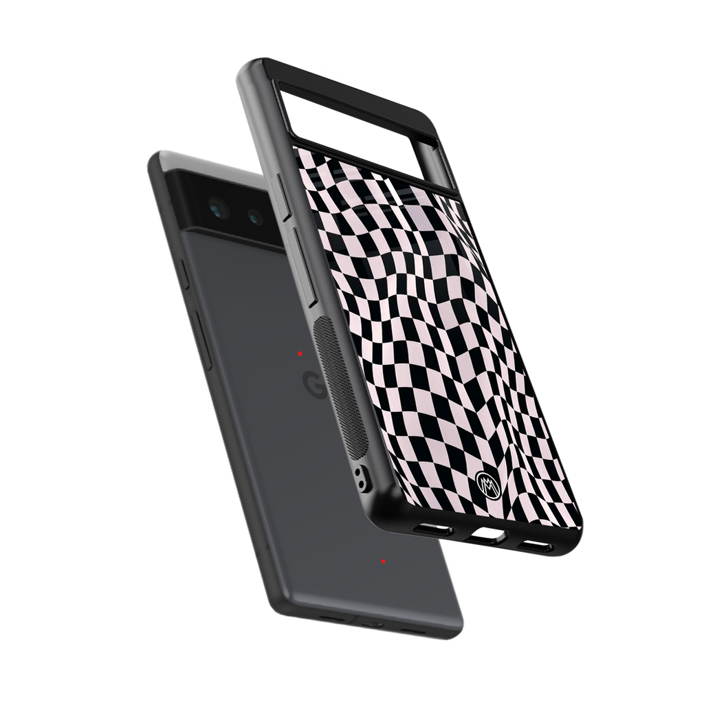 trippy b&w check pattern back phone cover | glass case for google pixel 6