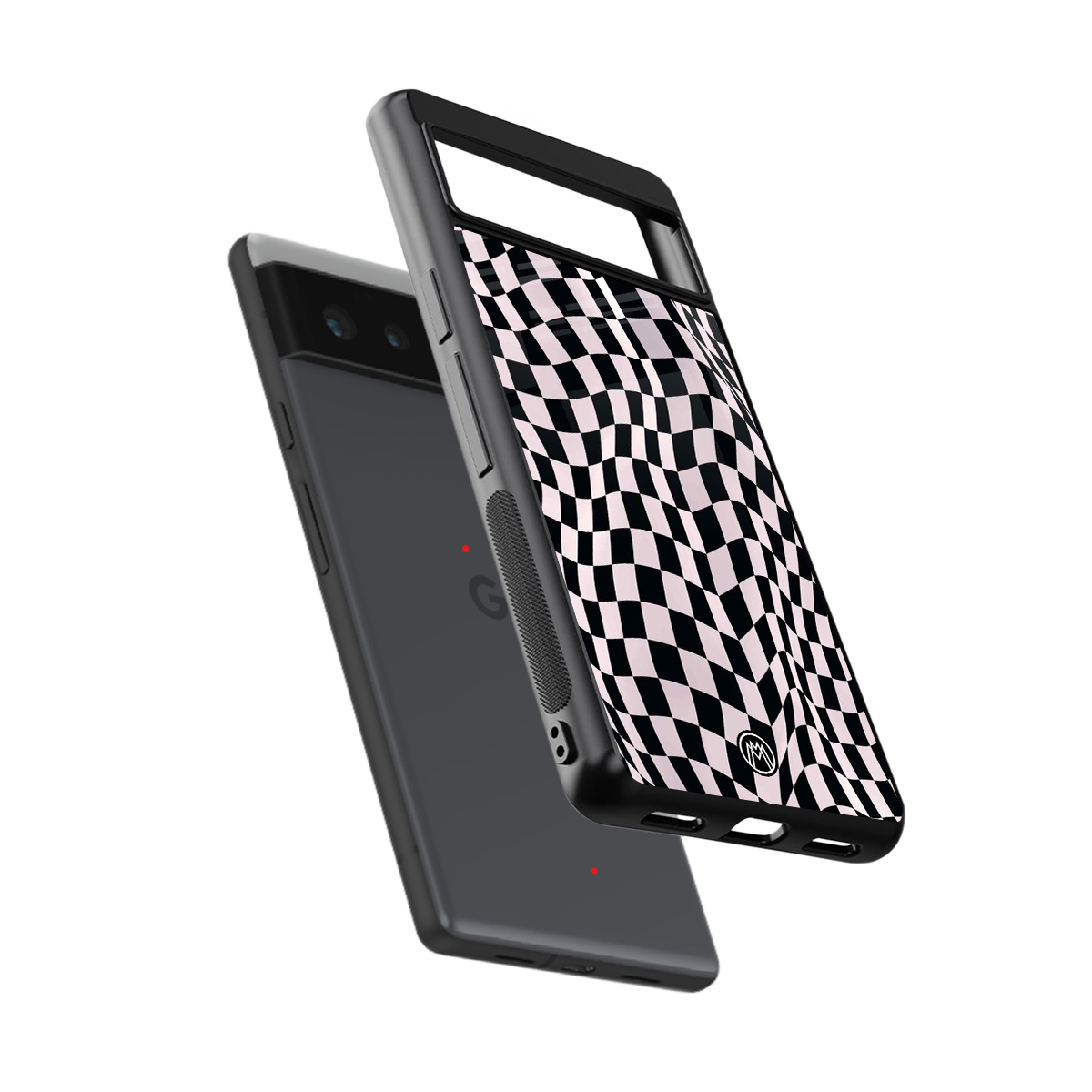 trippy b&w check pattern back phone cover | glass case for google pixel 6