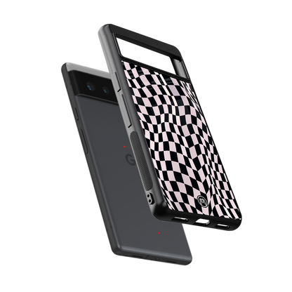 trippy b&w check pattern back phone cover | glass case for Google Pixel 6A