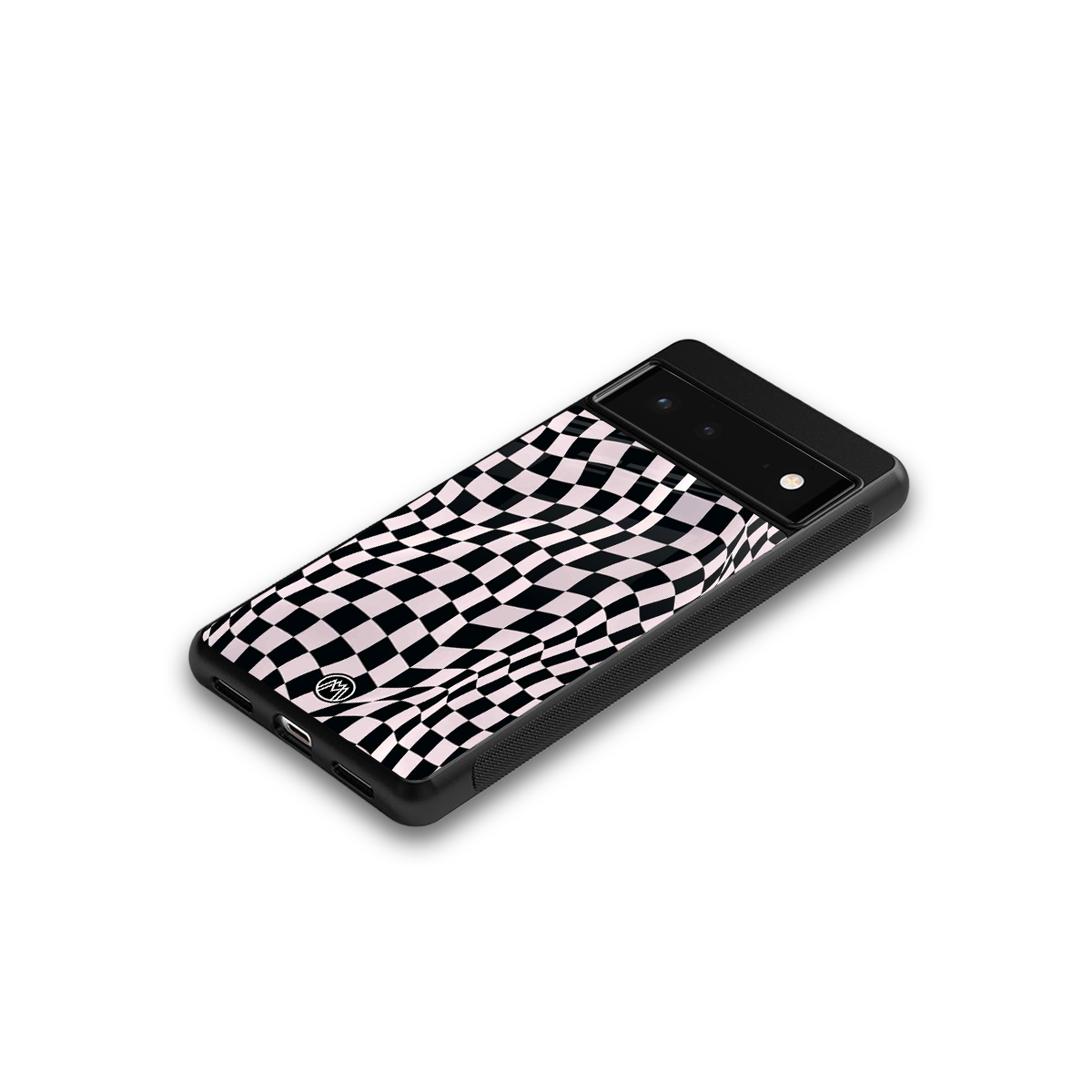 trippy b&w check pattern back phone cover | glass case for google pixel 6